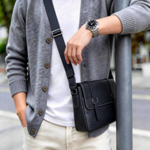 Double Strap Buckle Flap Messenger Bag Vintage Soft Leather Adjustable Wide Strap Business Crossbody Bag - Image 4