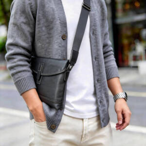 Minimal Single Leather Buckle Flap Crossbody Matte Soft Leather Wide Adjustable Strap Unisex Business Bag