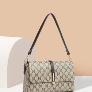 Simple Rhombus Print Rectangular Bag, Brown Trim Versatile Crossbody Purse For Women - Image 4
