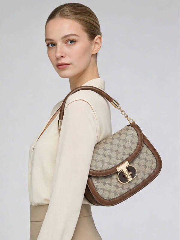 Vintage Leather Saddle Crossbody Bag, Printed Mini Handbag For Daily Commute Women