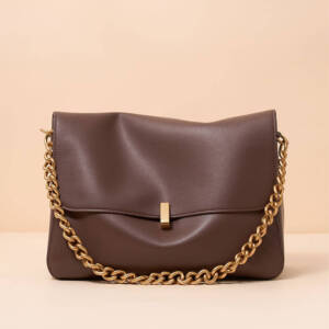 Solid Soft Leather Chain Crossbody Bag, Vintage Metal Lock Casual Shoulder Purse For Women