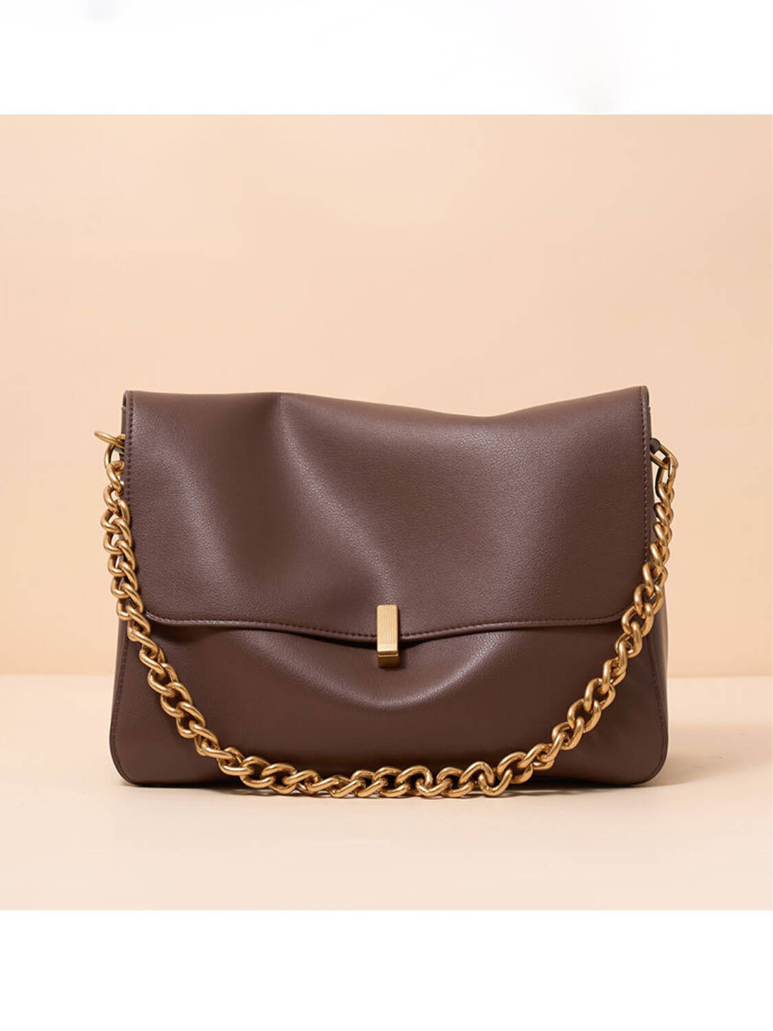 Solid Soft Leather Chain Crossbody Bag, Vintage Metal Lock Casual Shoulder Purse For Women - Image 1