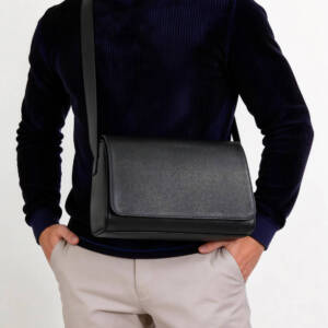 Minimal Flap Grain Leather Shoulder Bag Thin Strap Versatile Long Crossbody Daily Bag