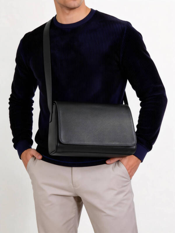 Minimal Flap Grain Leather Shoulder Bag Thin Strap Versatile Long Crossbody Daily Bag