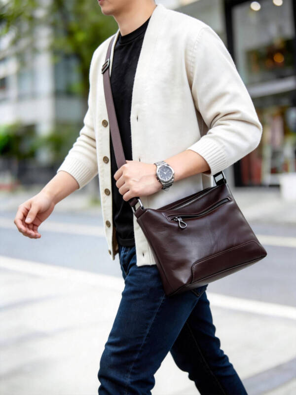 Minimal Soft Leather Crossbody Bag Large Capacity Daily Shoulder Tote Bag