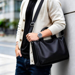 Hand Woven Side Tote Bag Grain Soft Leather Handbag With Strap Hook Large Commute Bag
