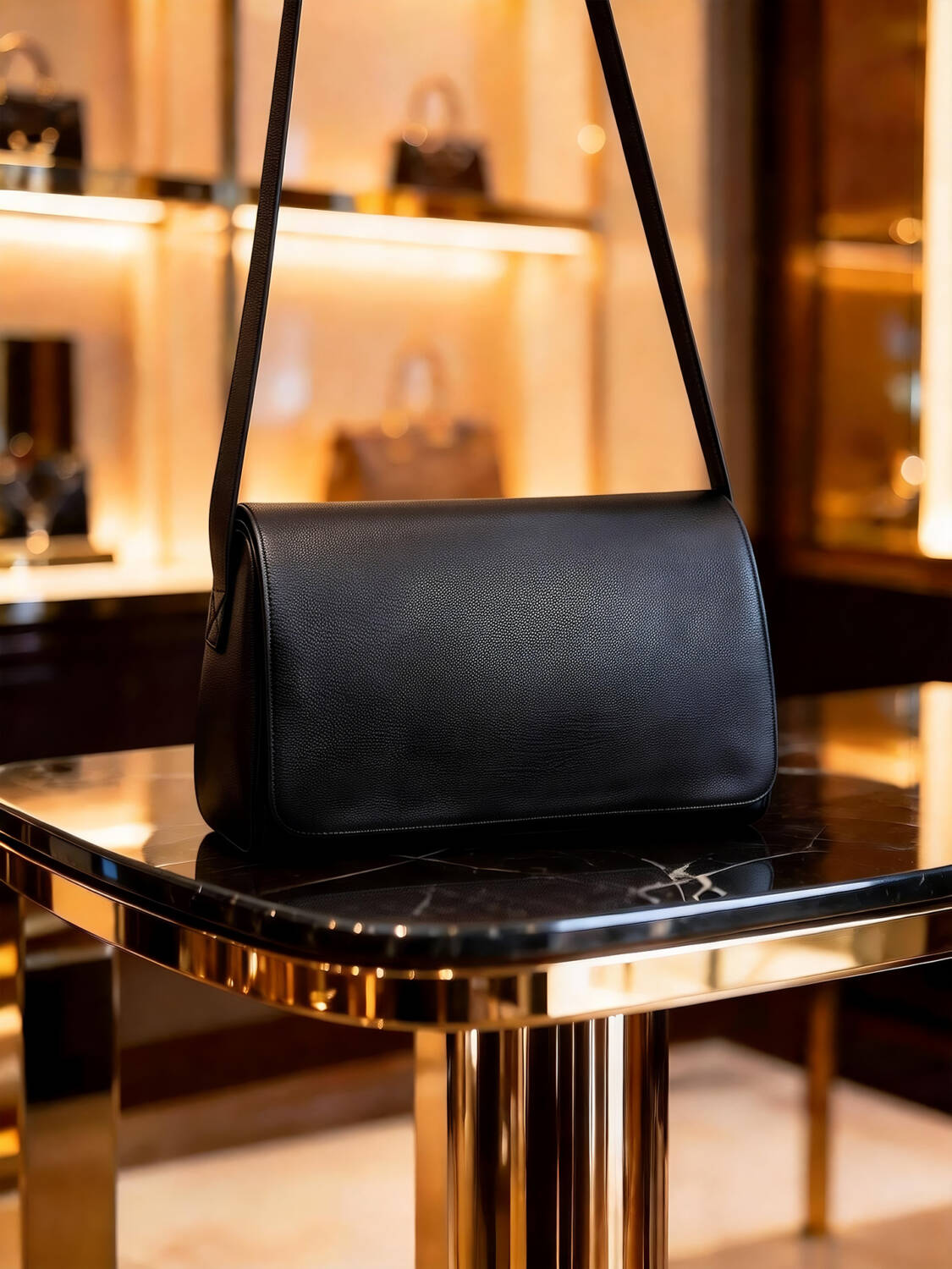 Minimal Flap Grain Leather Shoulder Bag Thin Strap Versatile Long Crossbody Daily Bag - Image 5