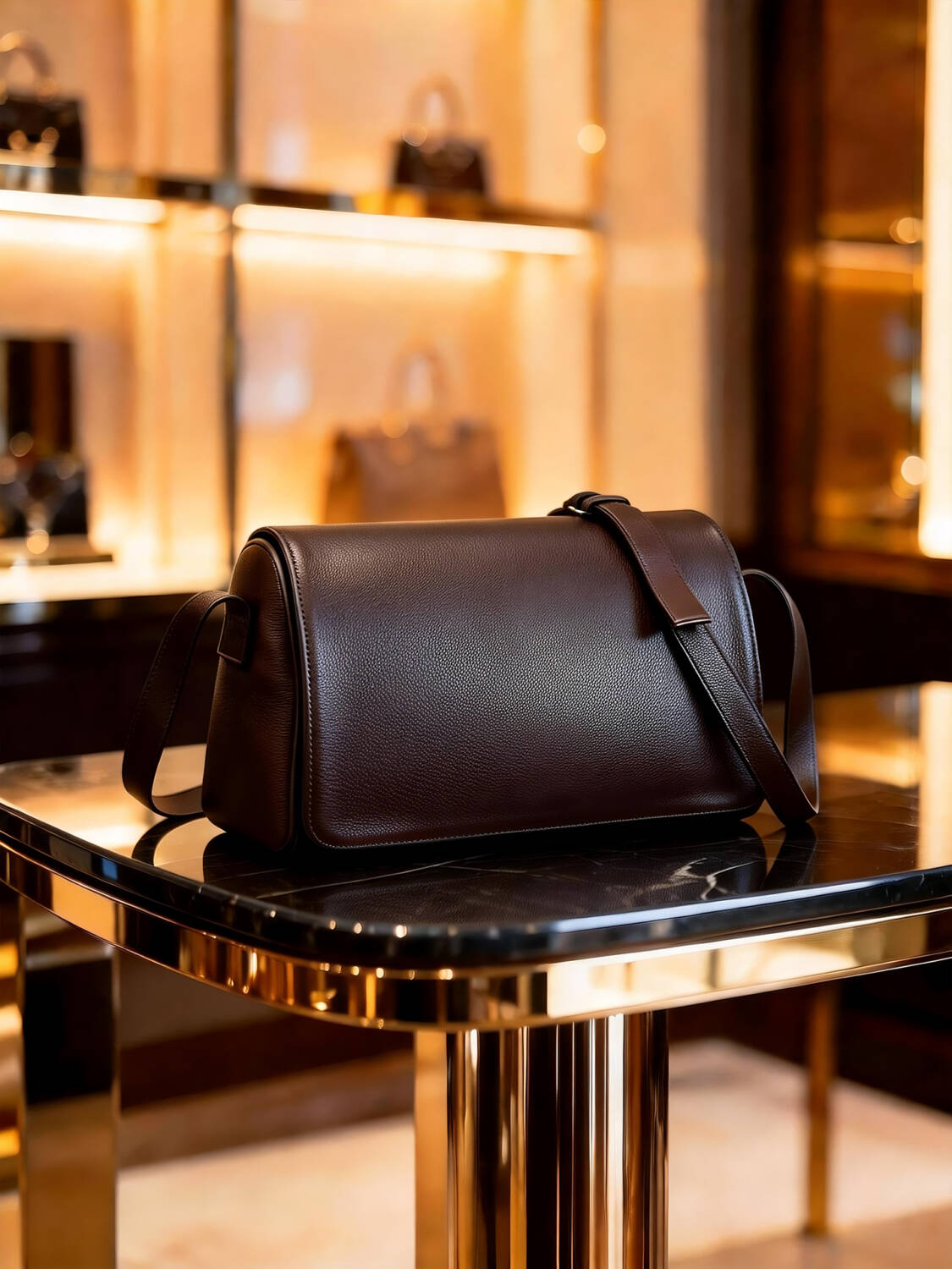 Minimal Flap Grain Leather Shoulder Bag Thin Strap Versatile Long Crossbody Daily Bag - Image 4
