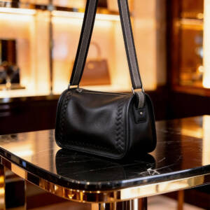 Hand Woven Edge Cylinder Soft Leather Crossbody Color-block Adjustable Wide Strap Unisex Daily Bag - Image 5