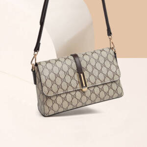 Simple Rhombus Print Rectangular Bag, Brown Trim Versatile Crossbody Purse For Women - Image 3