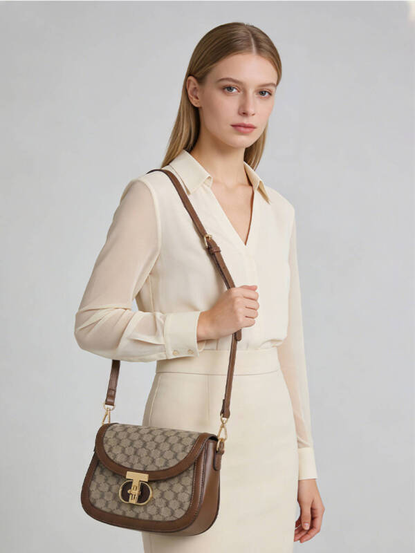 Vintage Leather Saddle Crossbody Bag, Printed Mini Handbag For Daily Commute Women