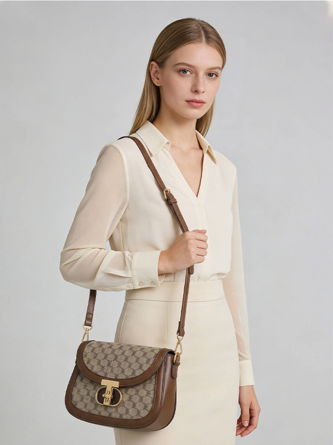 Vintage Leather Saddle Crossbody Bag, Printed Mini Handbag For Daily Commute Women - Image 2