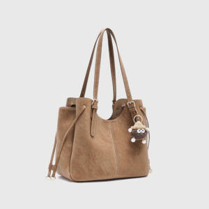 Vintage Matte Tote Bag, Adjustable Strap With Cute Fluffy Charm Shoulder Bag For Women - Image 4