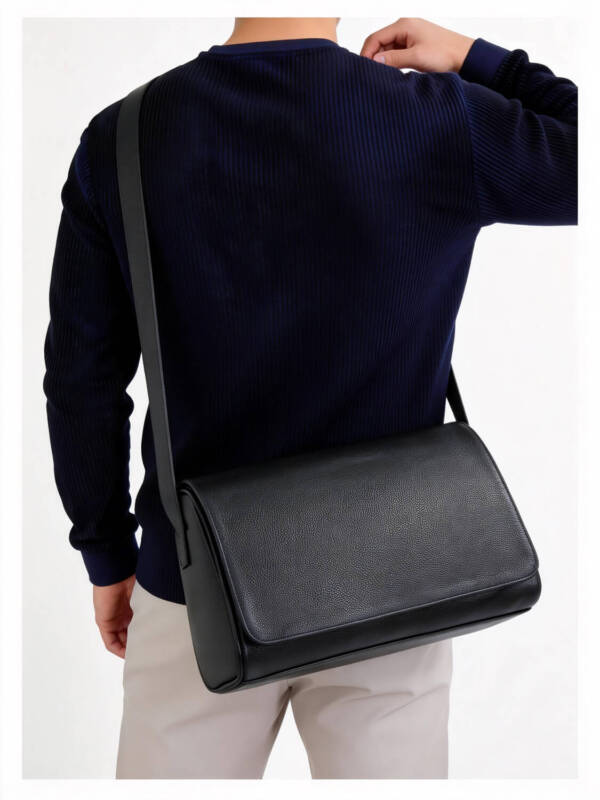Minimal Flap Grain Leather Shoulder Bag Thin Strap Versatile Long Crossbody Daily Bag