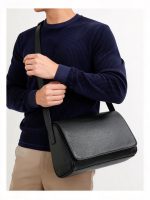 Minimal Flap Grain Leather Shoulder Bag Thin Strap Versatile Long Crossbody Daily Bag