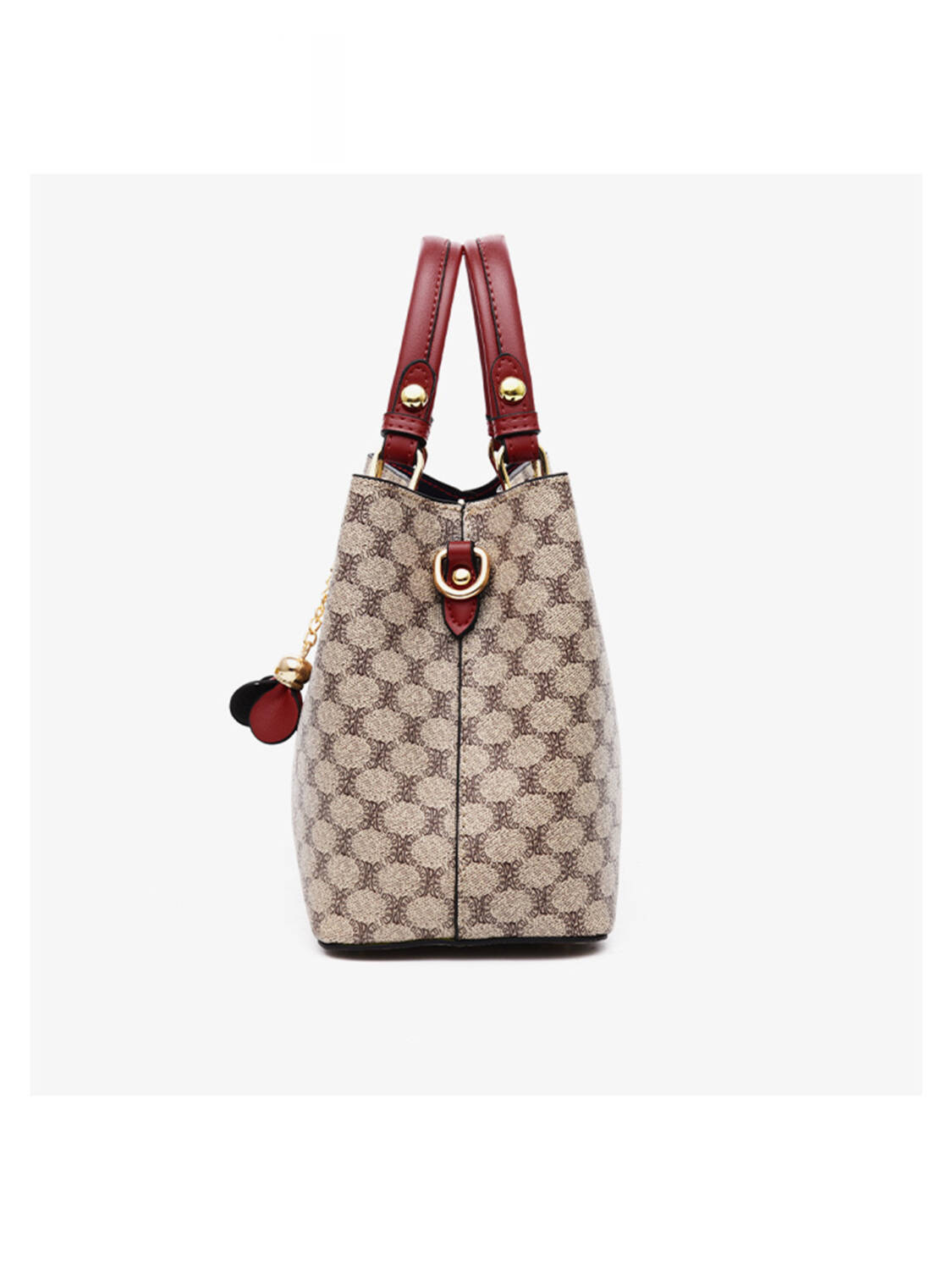 Vintage Printed Tote Bag, Burgundy Trim Dual-use Shoulder Crossbody Purse for Women - Image 7