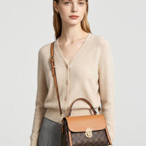 Color Contrast Diamond Print Handbag, Brown Trim Versatile Crossbody Purse For Daily Use - Image 3