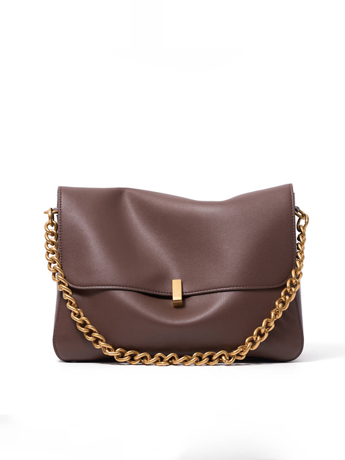 Solid Soft Leather Chain Crossbody Bag, Vintage Metal Lock Casual Shoulder Purse For Women - Image 3