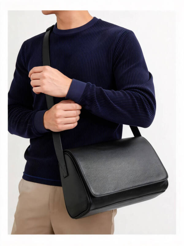 Minimal Flap Grain Leather Shoulder Bag Thin Strap Versatile Long Crossbody Daily Bag