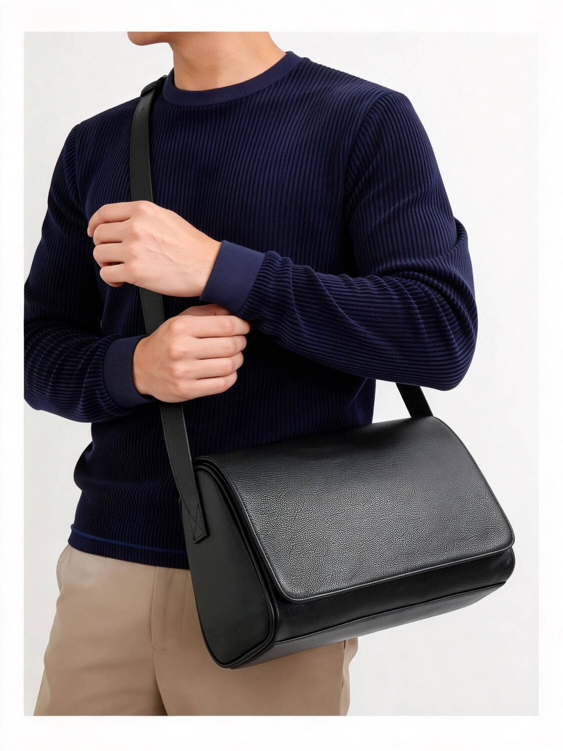 Minimal Flap Grain Leather Shoulder Bag Thin Strap Versatile Long Crossbody Daily Bag - Image 2