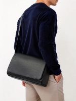 Minimal Flap Grain Leather Shoulder Bag Thin Strap Versatile Long Crossbody Daily Bag