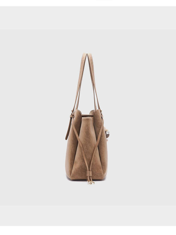 Vintage Matte Tote Bag, Adjustable Strap With Cute Fluffy Charm Shoulder Bag For Women