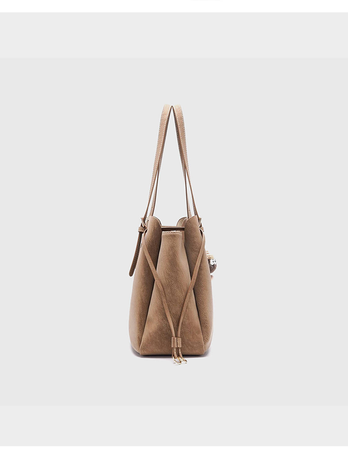 Vintage Matte Tote Bag, Adjustable Strap With Cute Fluffy Charm Shoulder Bag For Women - Image 2