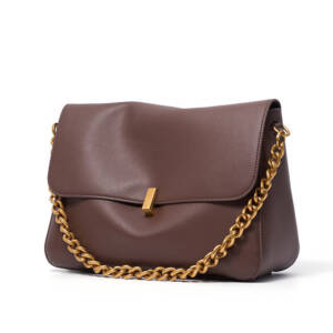 Solid Soft Leather Chain Crossbody Bag, Vintage Metal Lock Casual Shoulder Purse For Women - Image 2