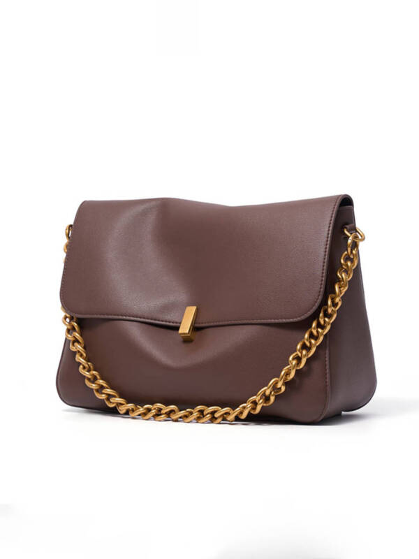 Solid Soft Leather Chain Crossbody Bag, Vintage Metal Lock Casual Shoulder Purse For Women