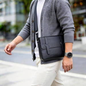 Double Strap Buckle Flap Messenger Bag Vintage Soft Leather Adjustable Wide Strap Business Crossbody Bag - Image 2