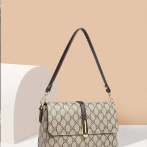 Simple Rhombus Print Rectangular Bag, Brown Trim Versatile Crossbody Purse For Women - Image 2
