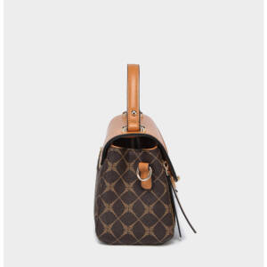 Color Contrast Diamond Print Handbag, Brown Trim Versatile Crossbody Purse For Daily Use - Image 5