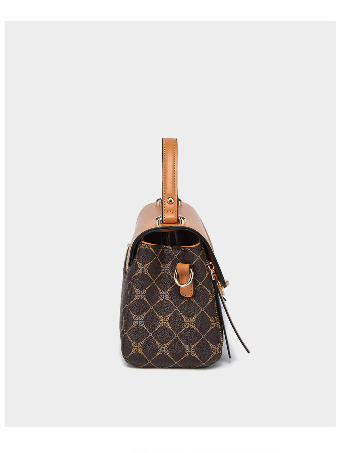 Color Contrast Diamond Print Handbag, Brown Trim Versatile Crossbody Purse For Daily Use - Image 5