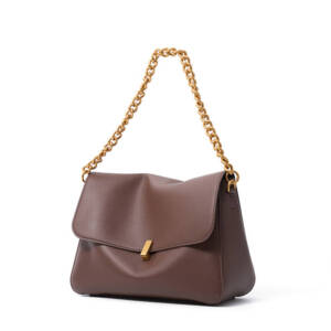 Solid Soft Leather Chain Crossbody Bag, Vintage Metal Lock Casual Shoulder Purse For Women - Image 5