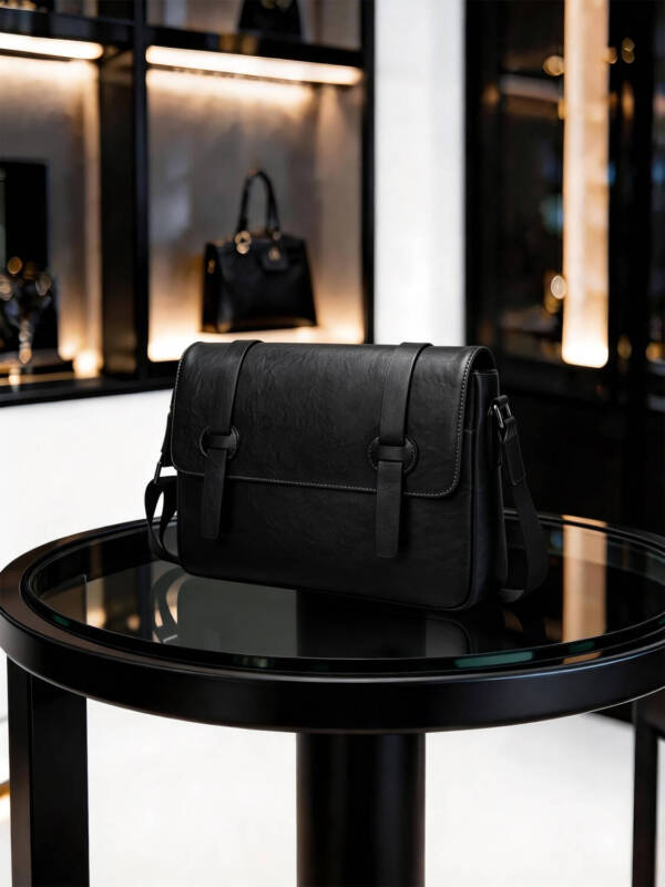 Double Strap Buckle Flap Messenger Bag Vintage Soft Leather Adjustable Wide Strap Business Crossbody Bag