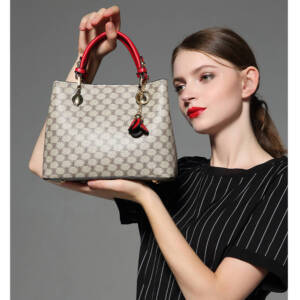 Vintage Printed Tote Bag, Burgundy Trim Dual-use Shoulder Crossbody Purse for Women