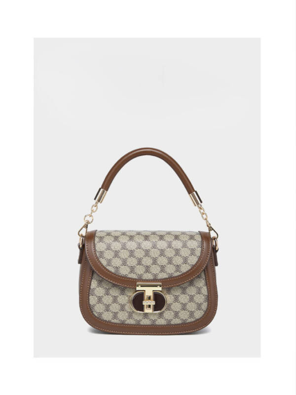 Vintage Leather Saddle Crossbody Bag, Printed Mini Handbag For Daily Commute Women