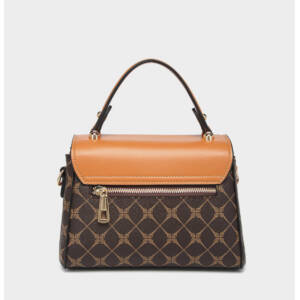 Color Contrast Diamond Print Handbag, Brown Trim Versatile Crossbody Purse For Daily Use - Image 6