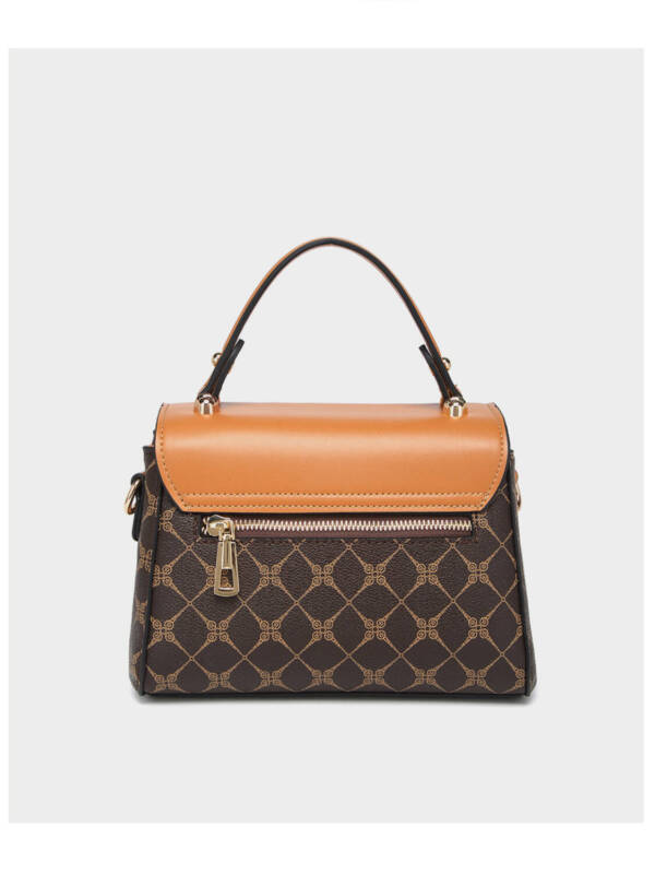 Color Contrast Diamond Print Handbag, Brown Trim Versatile Crossbody Purse For Daily Use