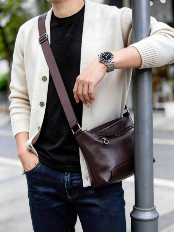 Minimal Soft Leather Crossbody Bag Large Capacity Daily Shoulder Tote Bag
