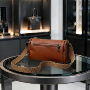 Grain Leather Cylinder Crossbody Bag Adjustable Strap Unisex Light Commute Shoulder Bag - Image 8
