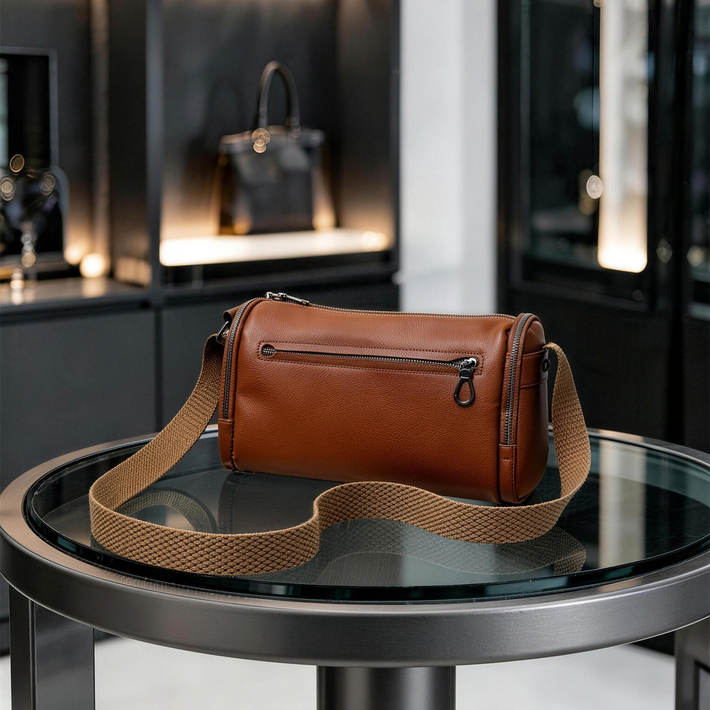 Grain Leather Cylinder Crossbody Bag Adjustable Strap Unisex Light Commute Shoulder Bag - Image 8
