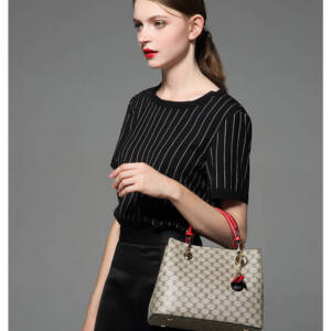 Vintage Printed Tote Bag, Burgundy Trim Dual-use Shoulder Crossbody Purse for Women - Image 2