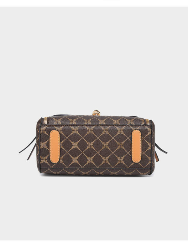 Color Contrast Diamond Print Handbag, Brown Trim Versatile Crossbody Purse For Daily Use