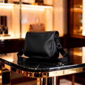 Minimal Flap Square Crossbody Bag Grain Soft Leather Adjustable Wide Strap Unisex Commute Bag - Image 5