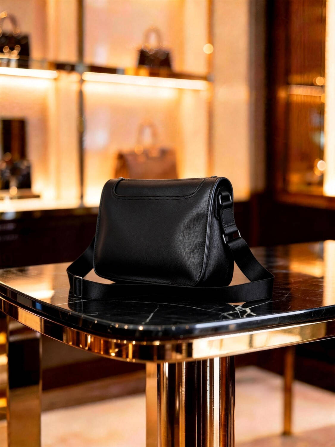 Minimal Flap Square Crossbody Bag Grain Soft Leather Adjustable Wide Strap Unisex Commute Bag - Image 5