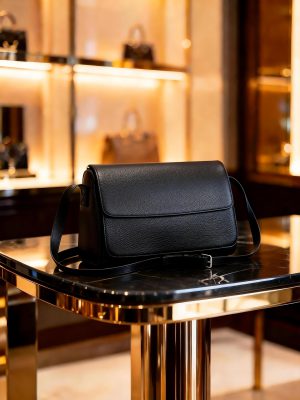 Minimal Flap Grain Leather Shoulder Bag Thin Strap Versatile Long Crossbody Daily Bag