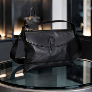 Minimal Single Leather Buckle Flap Crossbody Matte Soft Leather Wide Adjustable Strap Unisex Business Bag - Image 4