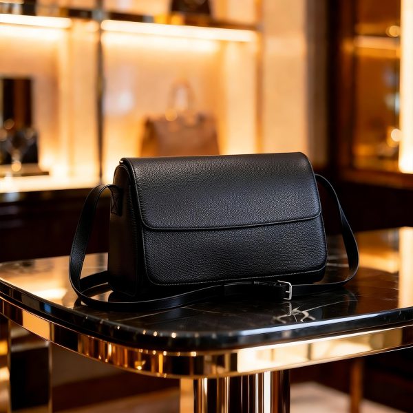 Minimal Flap Grain Leather Shoulder Bag Thin Strap Versatile Long Crossbody Daily Bag