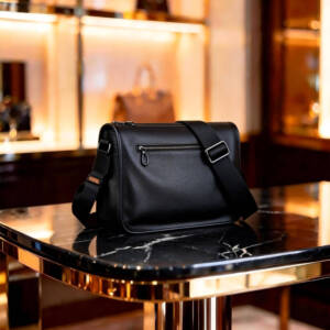Minimal Flap Square Crossbody Bag Grain Soft Leather Adjustable Wide Strap Unisex Commute Bag - Image 4